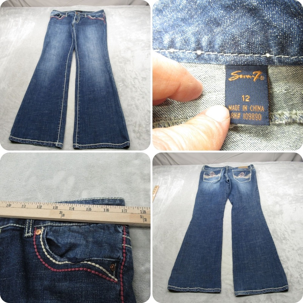 Seven 7 Jeans Womens 12 Dark Wash Denim Embroidery Baggy Bootcut Wide Leg 34x32